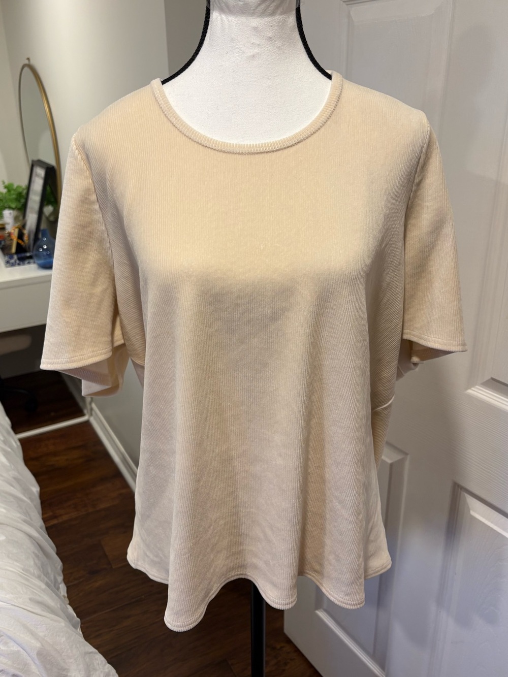 Smash + Tess Cream Ribbed Puff Sleeve Top Plus Size 3X